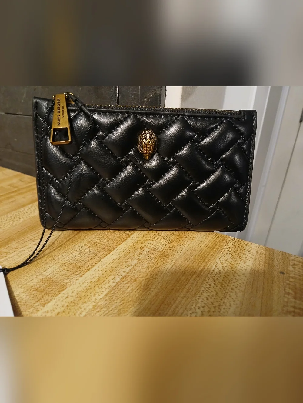 Kurt Geiger Black Quilted Leather Wallet with Gold Hardware